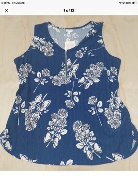 Lu La Roe New with Tags Blue tank top,white floral design size 2X bust 50” L 29”